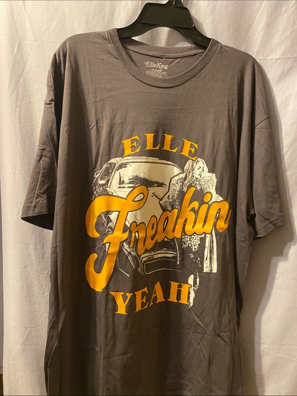 Elle King Gray Short-Sleeve Graphic Tee with Yellow Print freaking yeah your